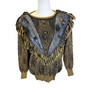 Vintage Graced By Starr Metallic Fringe Sweater Art To Wear Western Glam